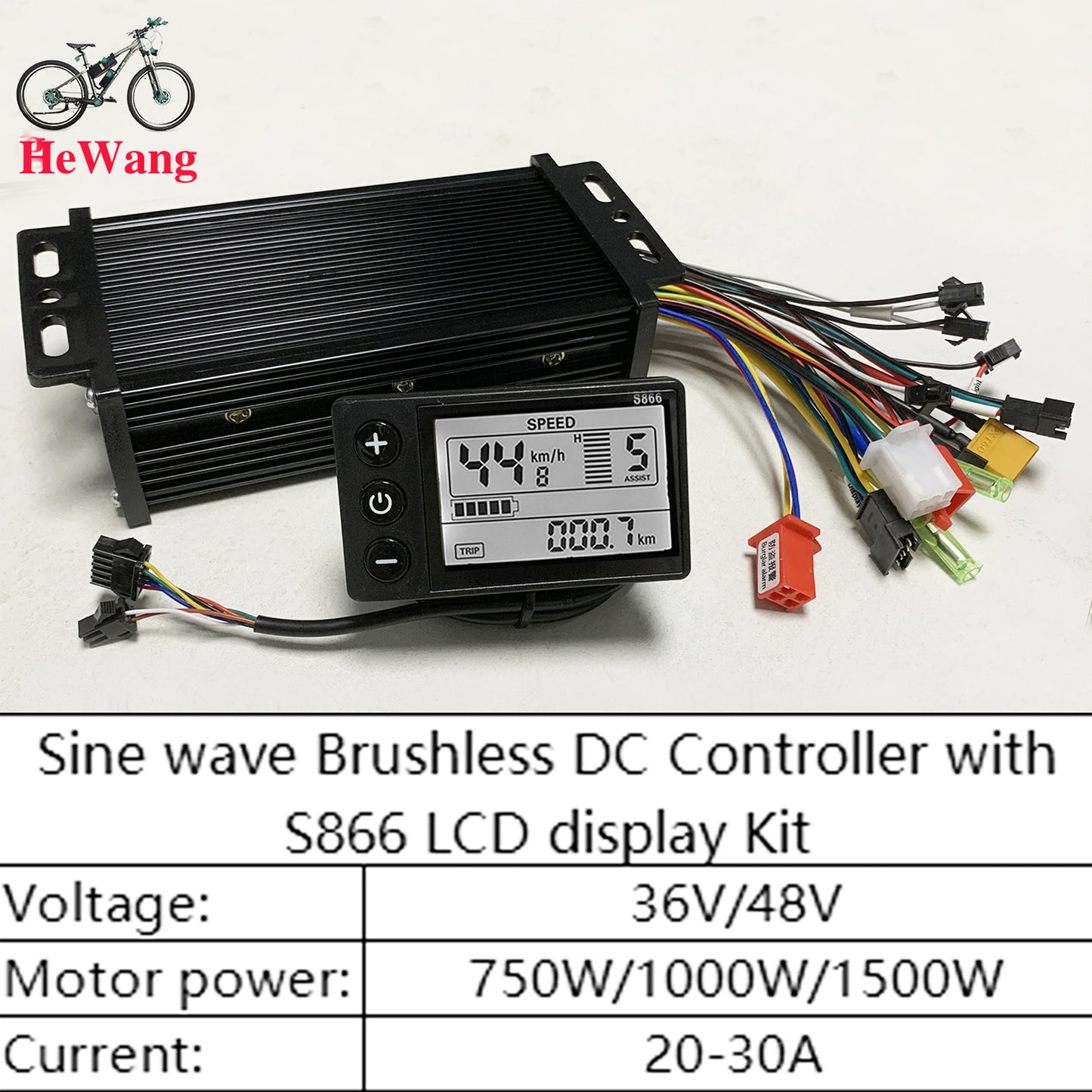 Controlador de motor sin escobillas de onda sinusoidal de 36 V 48 V 30 A 750 W 1000 W 1500 W para bicicleta eléctrica + Kit de pantalla LCD S866 para bicicleta de montaña eléctrica y scooter