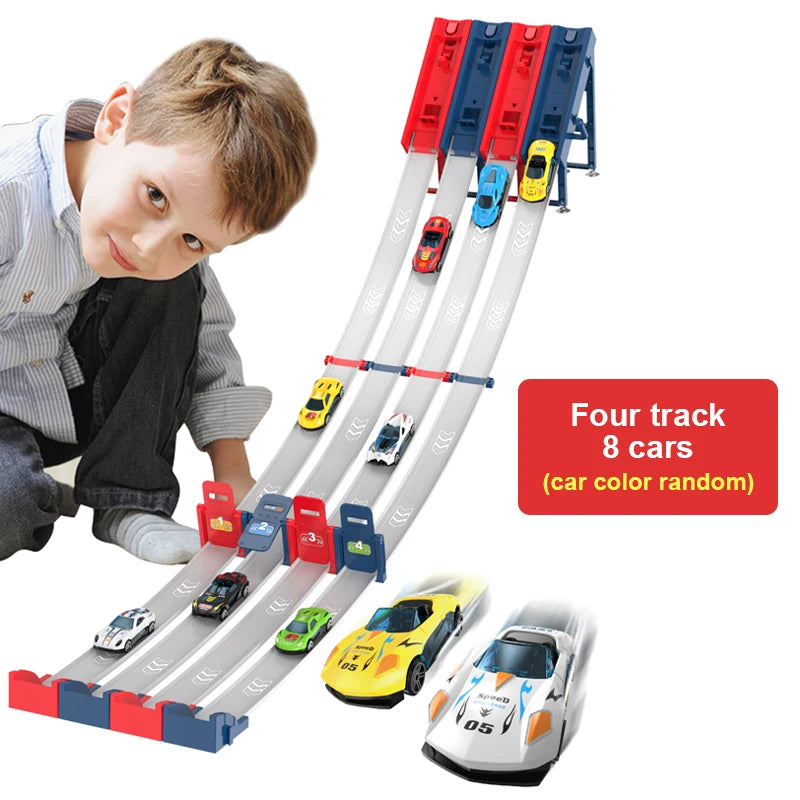 Cascadeur vitesse Double voiture roues modèle jouets pour enfants piste de course bricolage assemblé Rail Kits éducatif interactif garçon enfants jouet