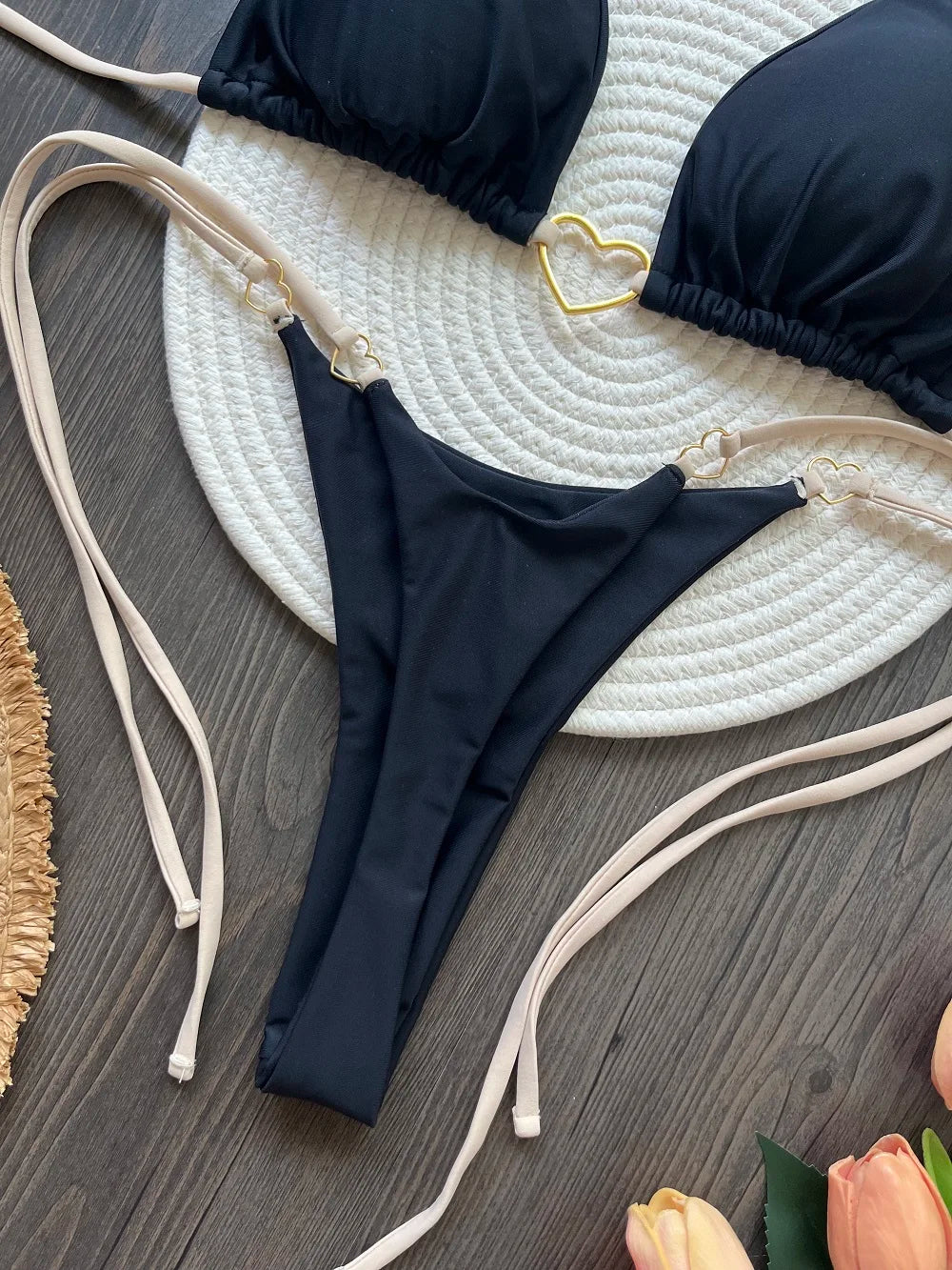 RUOTONSEPT-Maillot de bain deux pièces sexy pour femme, bikini brésilien, couleur unie, col licou, triangle, culotte tanga
