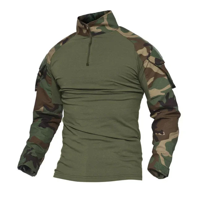 Camisetas de senderismo tácticas al aire libre para hombre, combate militar del ejército CP camuflaje de manga larga, camisa de escalada de caza, ropa deportiva de algodón
