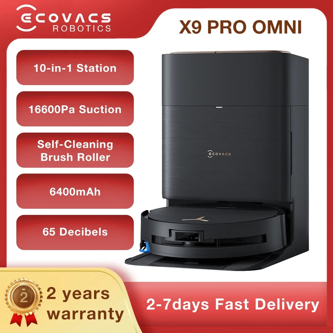ECOVACS Deebot X9 Pro Omni Robot Vacuum and Mop 16600pa AI Intelligent Cleaning Household Appliance Powerful Cordless Vacuum Cleaner Home Cleaning Robot Vacuum and Mop with Charging Station Carpet Cleaner
