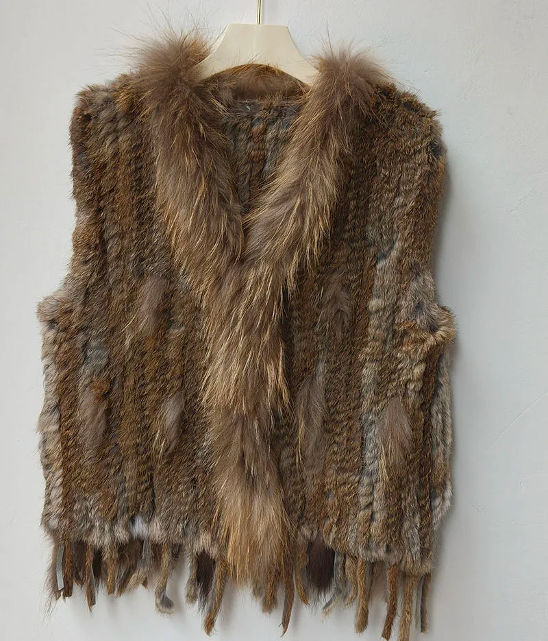 2025 automne tricoté réel lapin fourrure gilet femmes chaud hiver véritable fourrure Gilets femme casual véritable fourrure gilet