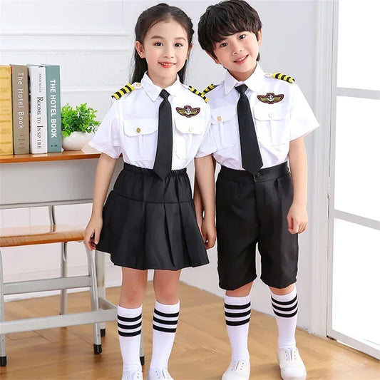 2025 Disfraces de cosplay para niños, uniforme de piloto de avión, ropa de clase de profesión