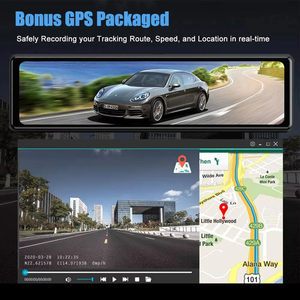 Dashcam Rétroviseur 4K UHD GPS WiFi — 11,26" IPS Double Lentille Enregistreur