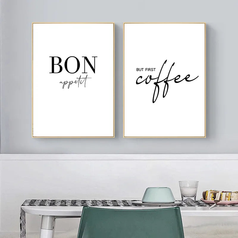 Décor artistique de cuisine mais premier affiche de café, imprimé Bon Appetit, peinture sur toile d'art mural noir et blanc pour salle à manger, décoration de la maison