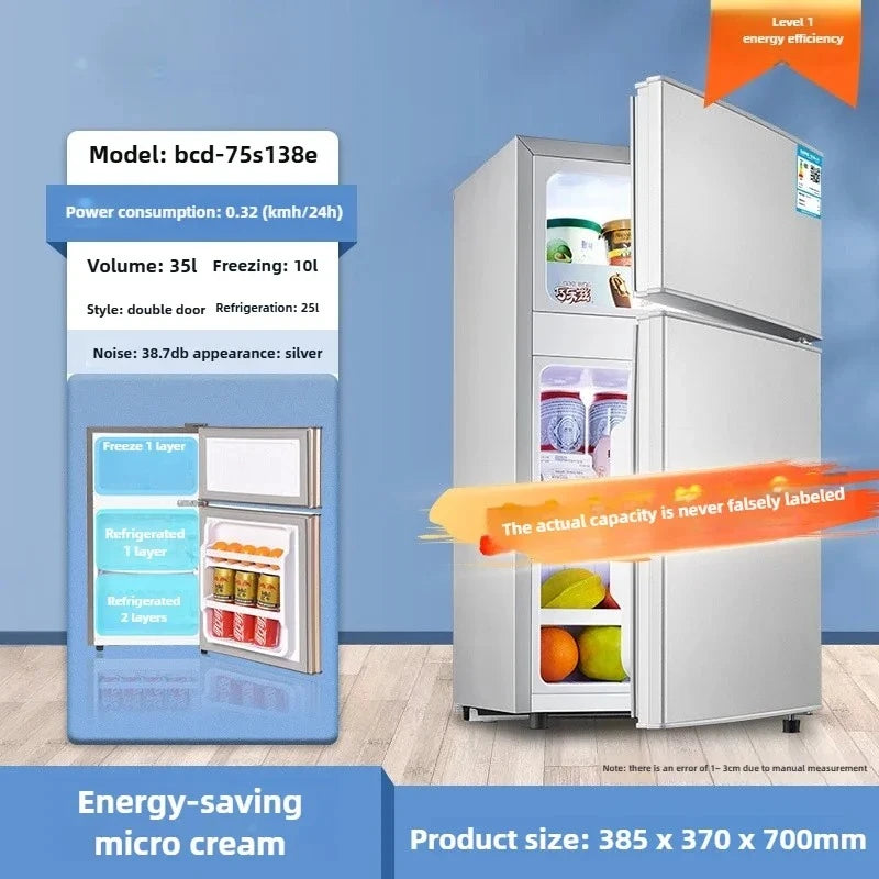 Refrigerador de doble puerta para apartamento de alquiler, pequeño refrigerador doméstico con congeladores profundos, refrigerador de bajo consumo de nivel uno