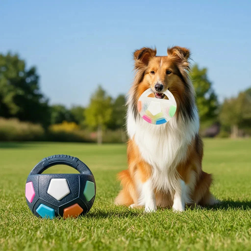 Jouet Chien Ballon de Football Vocal TPR — Poignée de Lancer, Interactif & Durable
