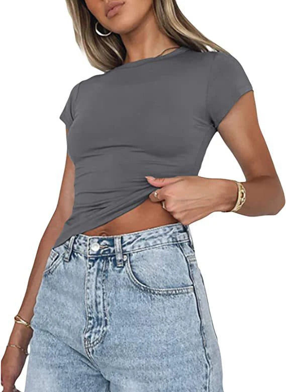 Tops courts Y2K vintage Harajuku pour femmes, couleur unie, esthétique été 2026, t-shirts tube décontractés, vêtements vintage