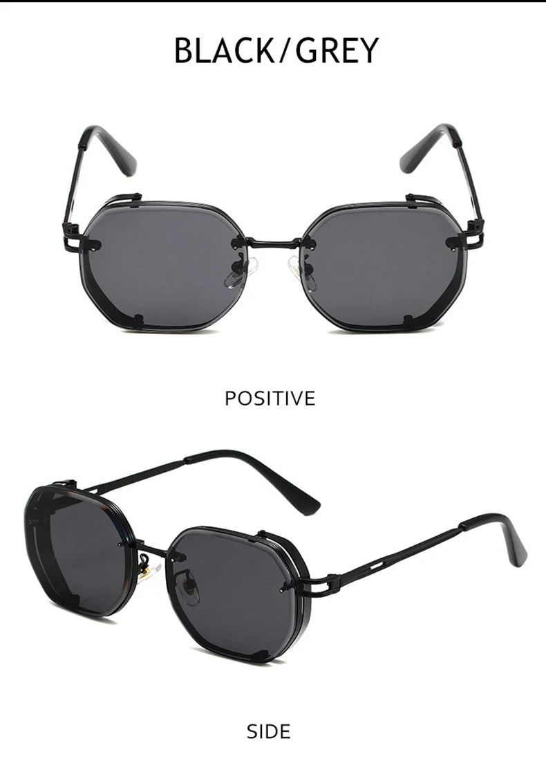 Lunettes de soleil carrées punk pour hommes, nuances rétro, luxe, mode vintage, steampunk, 2023