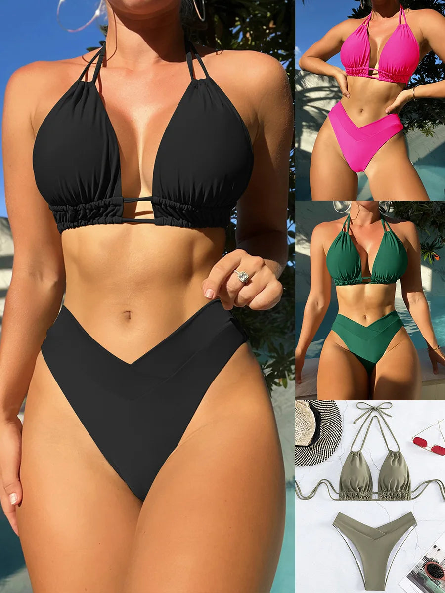 Maillot de bain en nylon solide pour femmes, bikini sexy, design de modélisation à la mode, nouveau style, vêtements de plage, 2025