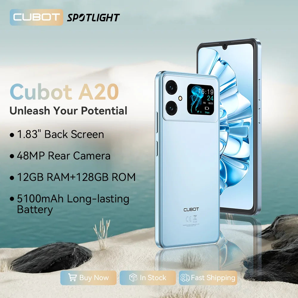 Cubot A20 Smartphone Android 14 — 12 Go RAM, 128 Go, Écran 6,74" 90Hz, 5100 mAh, 48 MP, 4G