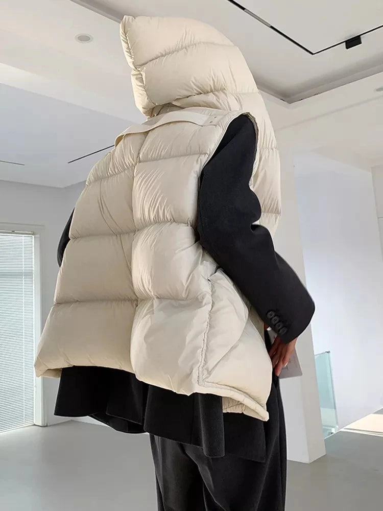 Chaleco de plumón con capucha de pato blanco para mujer, chaleco informal, ropa de abrigo de invierno, 2024, novedad, 90%
