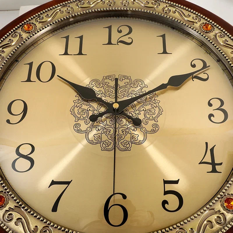 Horloge murale en bois et métal rétro — style nordique américain, or, silencieuse, chambre, salon, cadeau