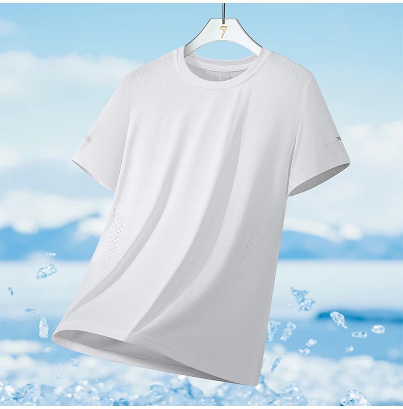 CHRLCK hommes course séchage rapide T-shirts respirant randonnée pêche T-shirts élasticité douce Sports de plein air chemise courte été