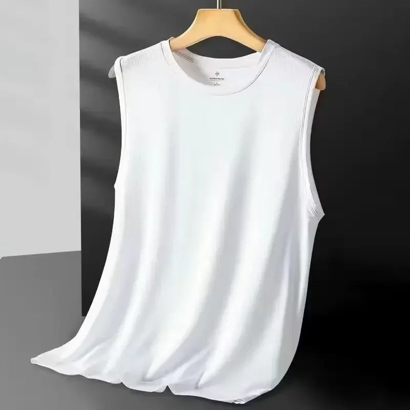 Gilet en maille de soie glacée pour hommes, vêtements de sport légers d'été, T-shirt sans manches, débardeur décontracté, vêtements d'extérieur à la mode