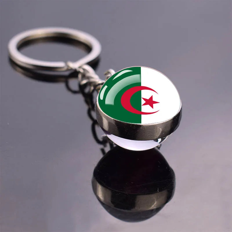 African Flag Keychain, Algeria, Somalia, Tunisia, Morocco, Egypt, National Flag, Double-sided Glass Ball Pendant, Gift