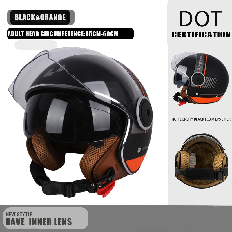 Casque Moto Ouvert Vintage Rétro DOT 3/4 — Cruiser Homme Femme