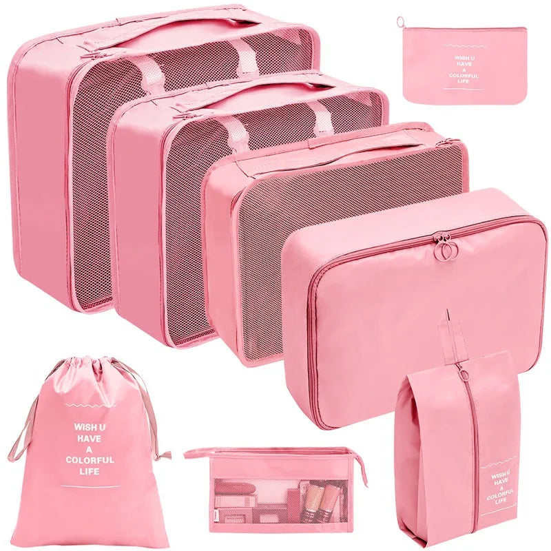 7/8/9/10 Piece Set Travel Organizer Storage Bags Suitcase Packing Cubes Set Portable Cases Luggage Clothing Shoe Tidy Folding Pouch