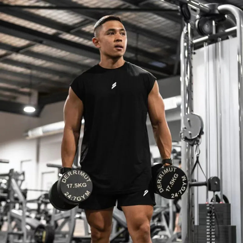 Men's Sleeveless T-shirt, Quick Dry, Fitness, Bodybuilding, Fashion, Basketball Vest, Breathable Mesh, Men's Summer Gym Tank Top