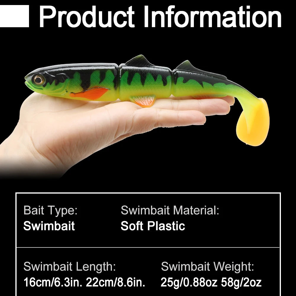 Spinpoler Paddle Tail Swimbait Shad brochet leurre de pêche 16 cm 22 cm appât souple 3 sections articulé Wobbler perche Zander attirail
