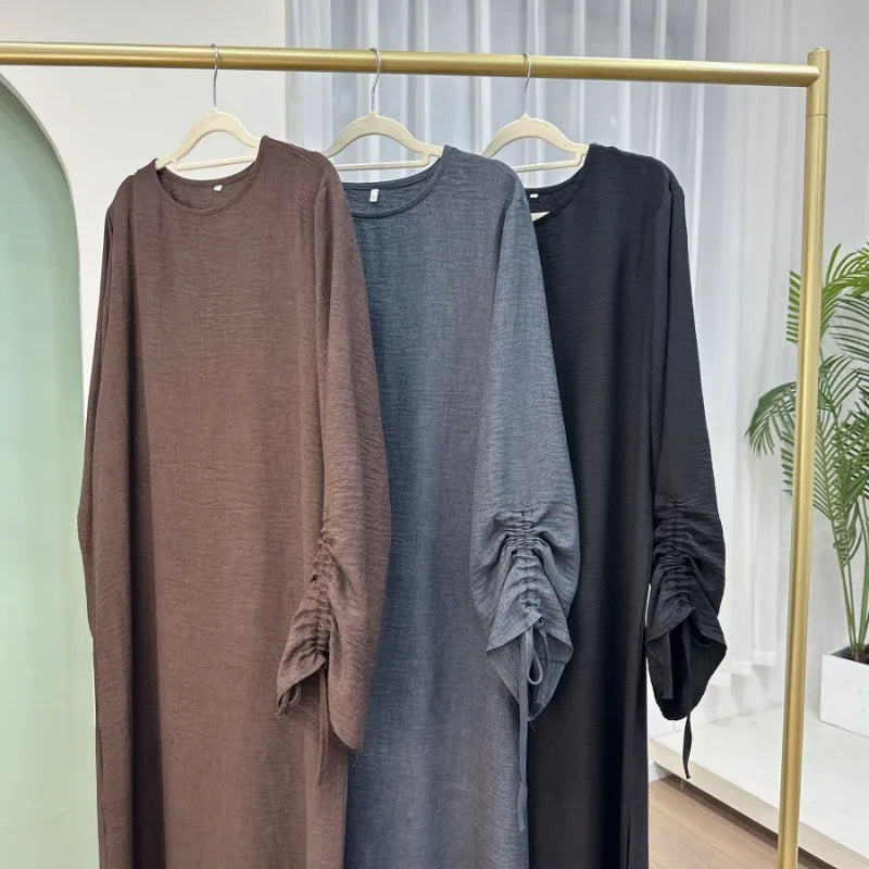 Robe modeste pour femmes musulmanes, arabie saoudite, Eid dubaï, Abaya uni, fête de vacances islamique, couleur unie, turquie, poignets à lacets, vêtements longs, 2024