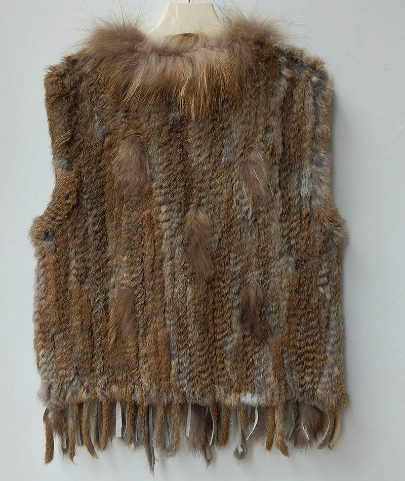 2025 automne tricoté réel lapin fourrure gilet femmes chaud hiver véritable fourrure Gilets femme casual véritable fourrure gilet