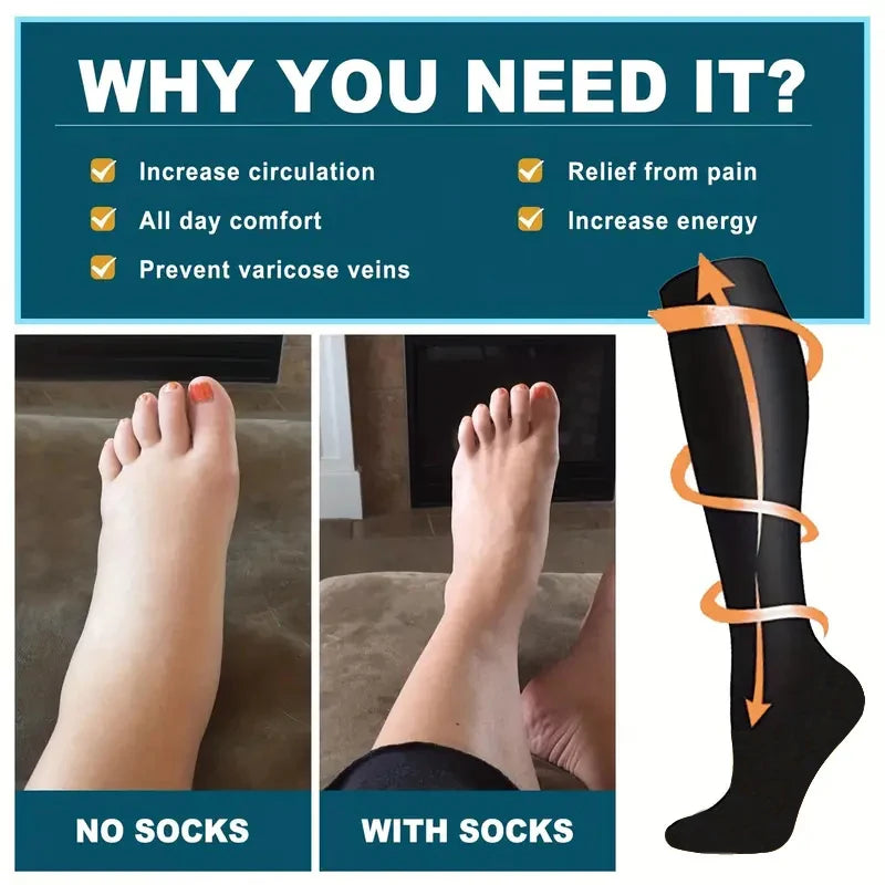 Chaussettes de Compression pour varices, adaptées au Golf, Rugby, course à pied, randonnée, Sports pour Anti-Fatigue, conduite, voyage, vol, femmes et hommes