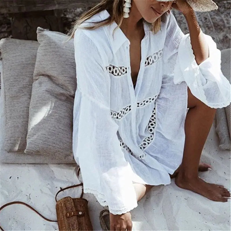 Cache maillot de bain col V pour femmes — robe de plage sexy, tunique décontractée longue, été 2023