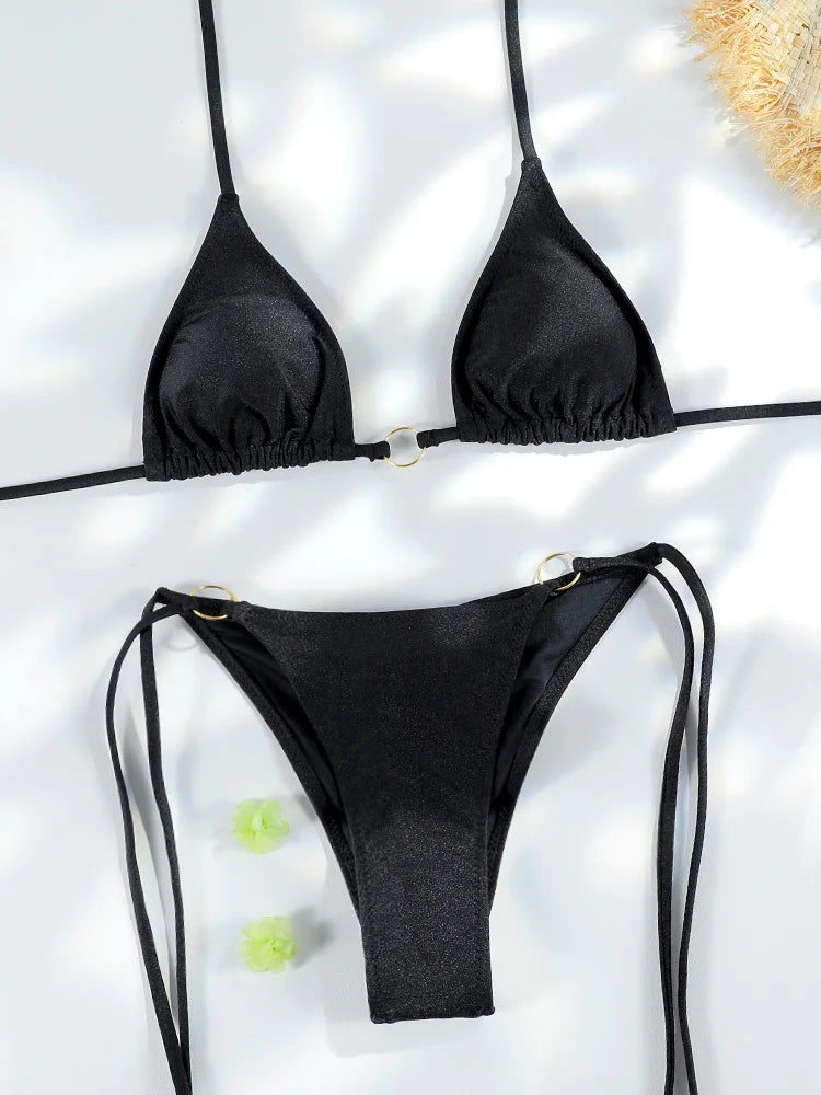 Sexy Triangle chaînes Bikini ensembles Micro tongs maillot de bain femmes maillot de bain Biquini pansements de plage maillot de bain imprimé string Bikini
