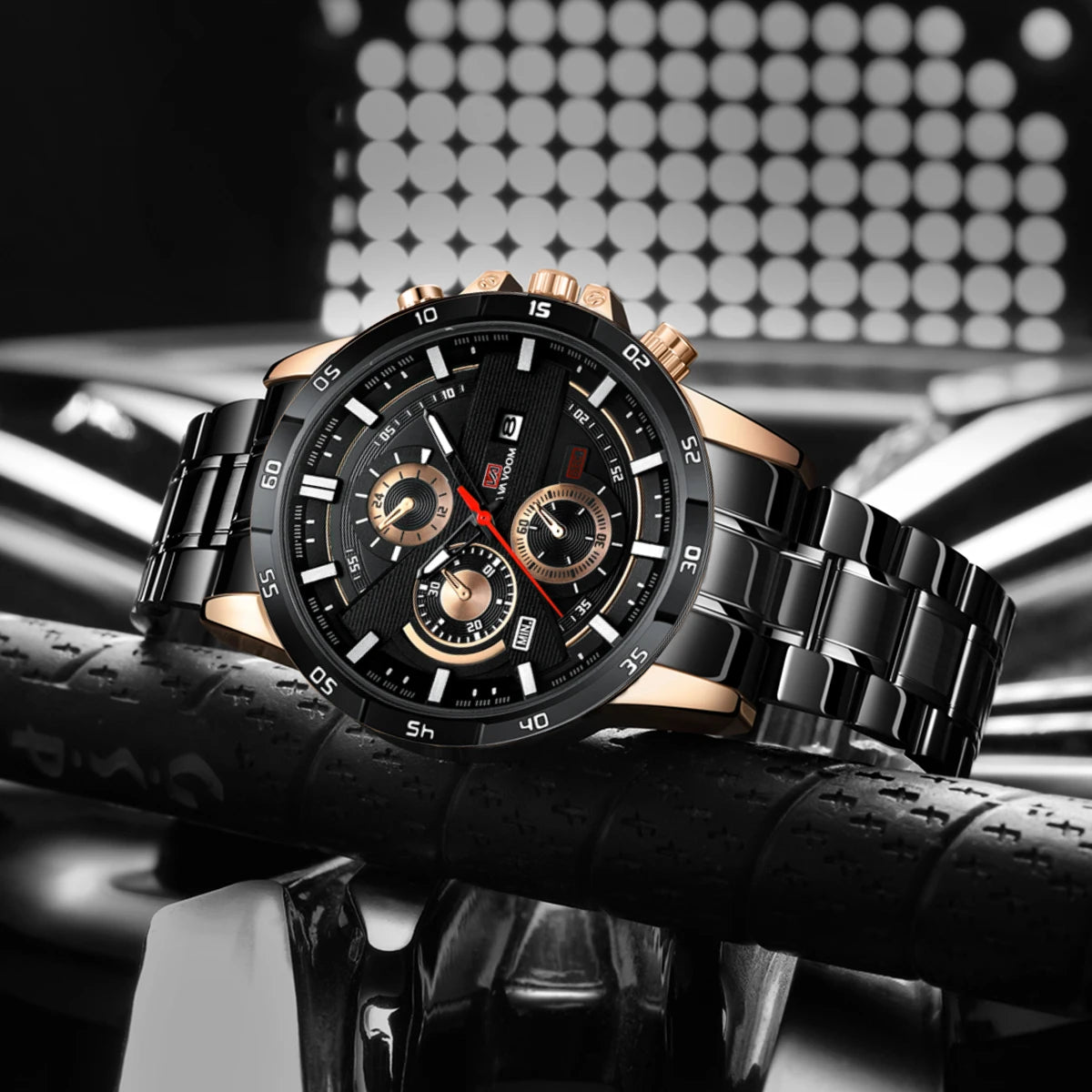 Montre à quartz en cuir pour homme, style sport, grand, décontracté, mode, original, noir, rose, or, calendrier, 46mm
