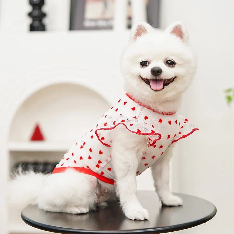 Gilet rafraîchissant fin pour chien, manches volantes en forme de cœur, vêtements d'été pour chien avec anneau en D, Chihuahua Bichon, chemise pour fille, chat, t-shirt en maille pour chien