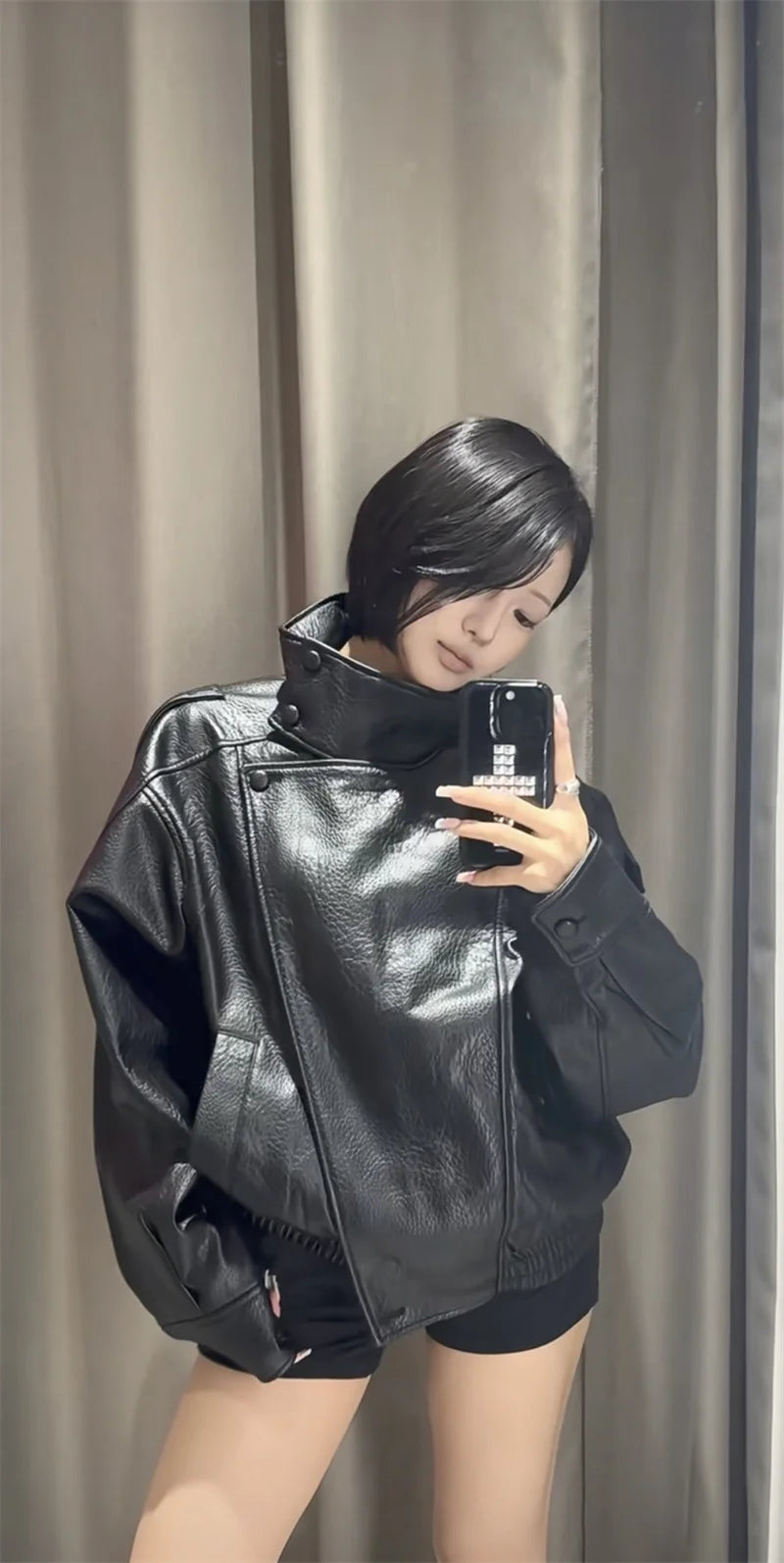 Veste femme automne 2025 nouveau noir à manches longues galets Faux cuir veste moto Style personnalité mode