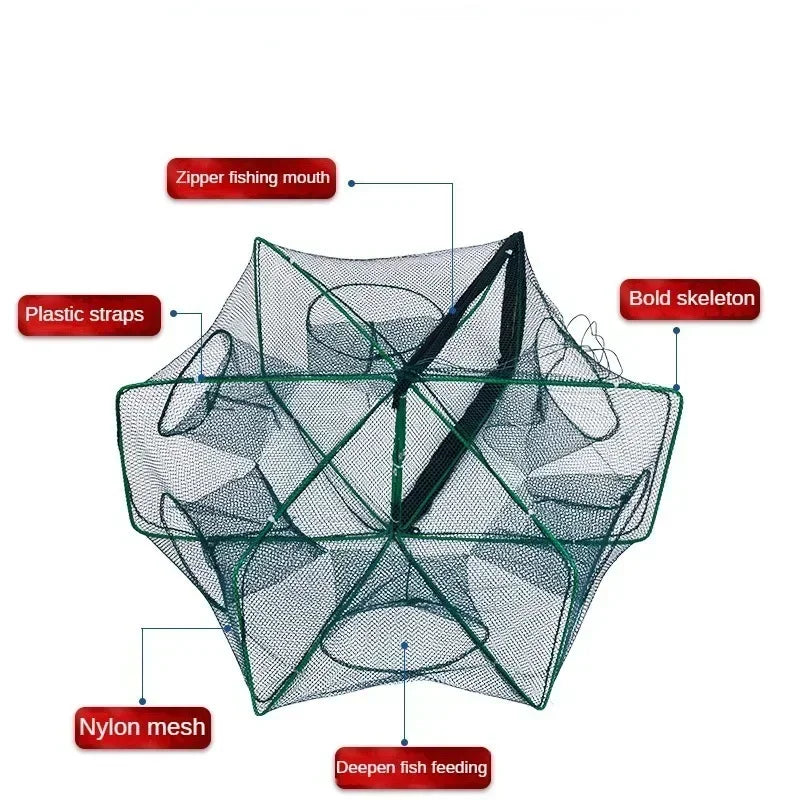 Filet de pêche en maille pliée hexagonale octogonale, 8 trous, filets de pêche à la main, filets de lancer, écrevisses, crevettes, piège de réservoir, Cage, outil de maille