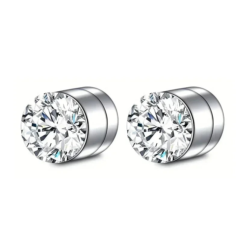1 paire de boucles d'oreilles magnétiques fortes en cristal pour hommes et femmes, boucles d'oreilles Punk rondes en Zircon, bijoux Non percés
