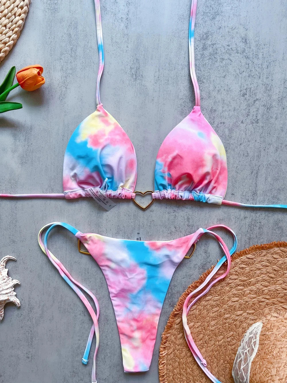 Ensemble bikini sexy dos nu couleur unie taille basse pour femme, maillot de bain deux pièces triangle string brésilien