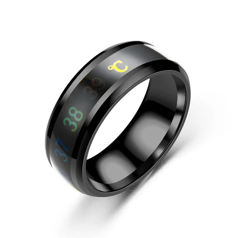 Titanium and Steel Temperature Ring, Mood and Emotion Sensing, Temperature Sensitive Smart Ring for Women and Men, Waterproof Jewelry