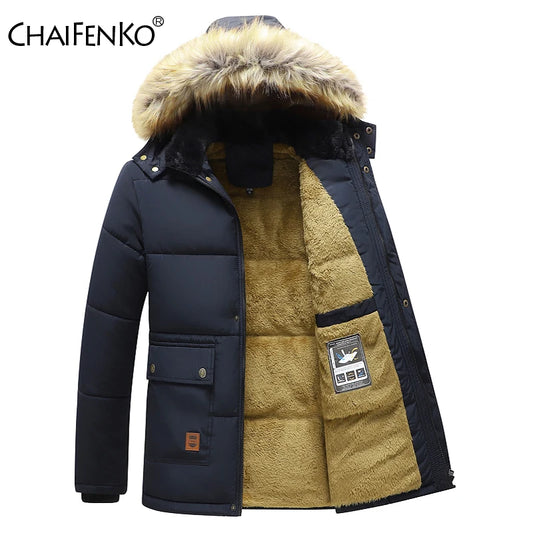 Hombres invierno nuevo cortavientos polar cálido grueso chaqueta Parkas abrigo hombres moda con capucha cuello de piel chaqueta clásica casual Parka hombres