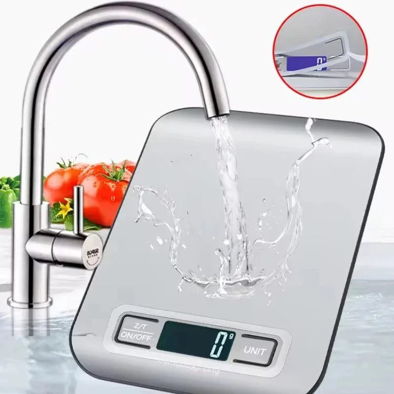 Balanza de cocina digital con pantalla LED de 5 kg/1 g de acero inoxidable, báscula de alimentos electrónica para joyas, aperitivos, hornear, herramientas de cocina