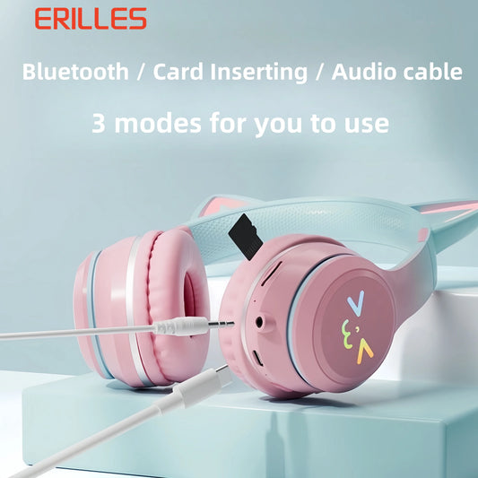 GRB Glow Gaming Set de mediadores, Gamer Stereo Bass, Orejas de gato, Auriculares inalámbricos, Auriculares Bluetooth, Cable TIPO-C, Cascos Bluetooth, Manos libres