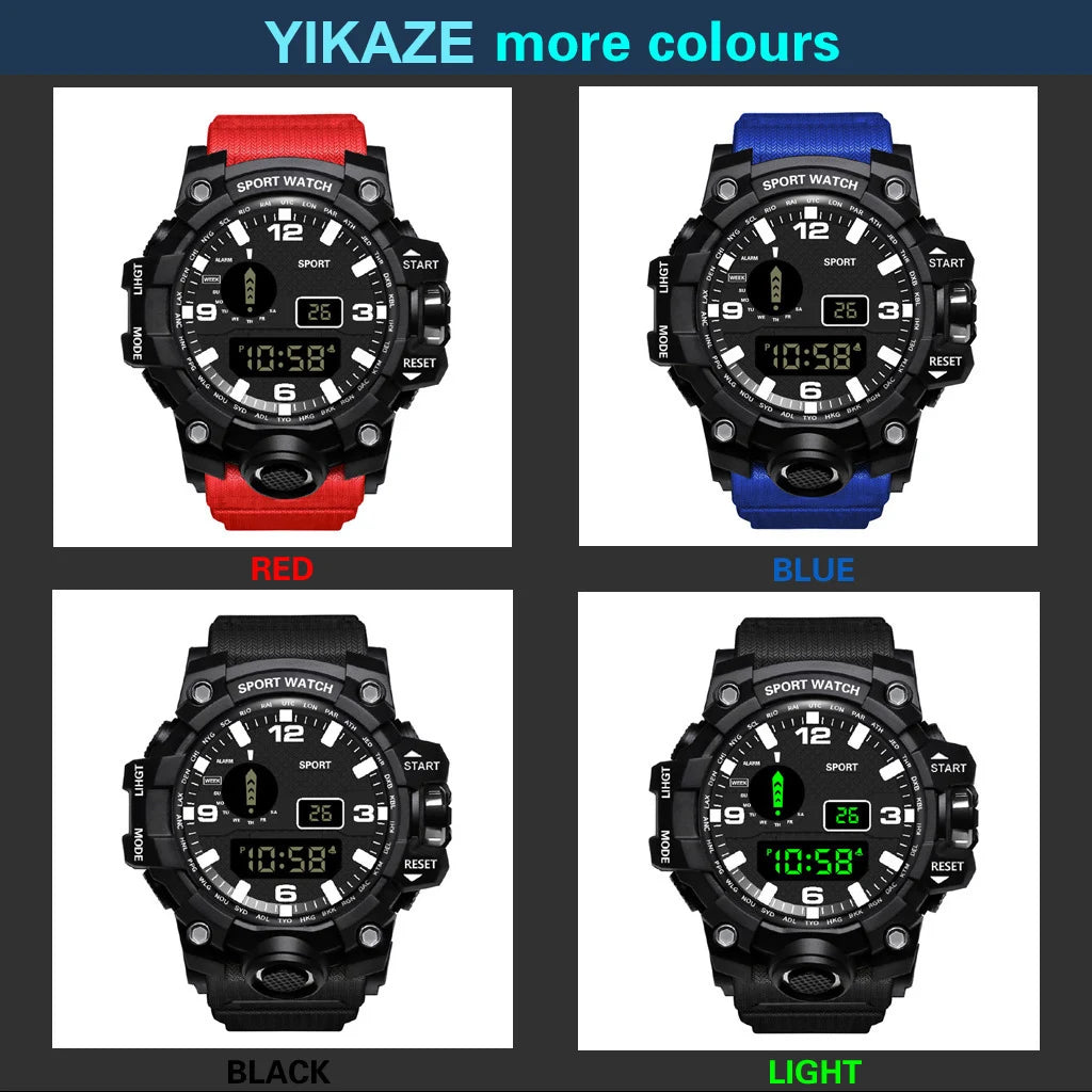 Montre pour hommes de mode sport montre-bracelet électronique grand cadran multifonctionnel étanche alarme lumineuse enfants montre militaire pour hommes