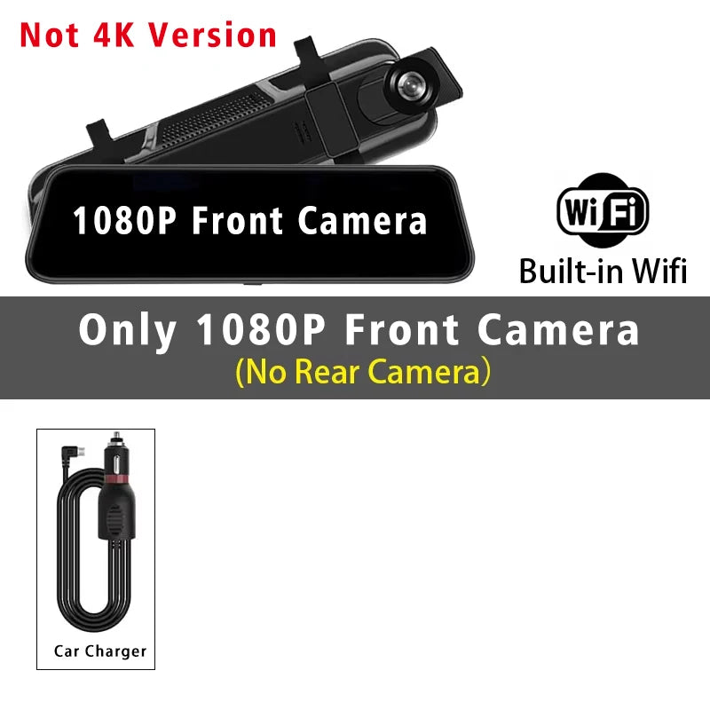 Dashcam Rétroviseur 4K 10" GPS WiFi — Double Lentille IPS Enregistreur Flux