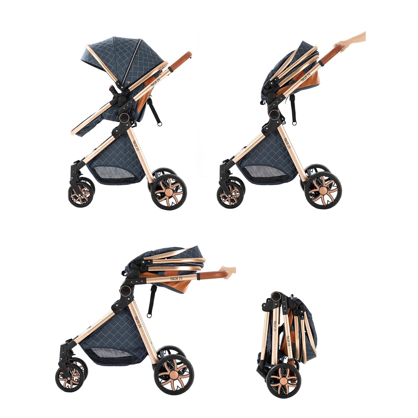 Poussette Bébé 2 en 1 Nouveau-Né — Chariot Landau 4 Roues Accessoires