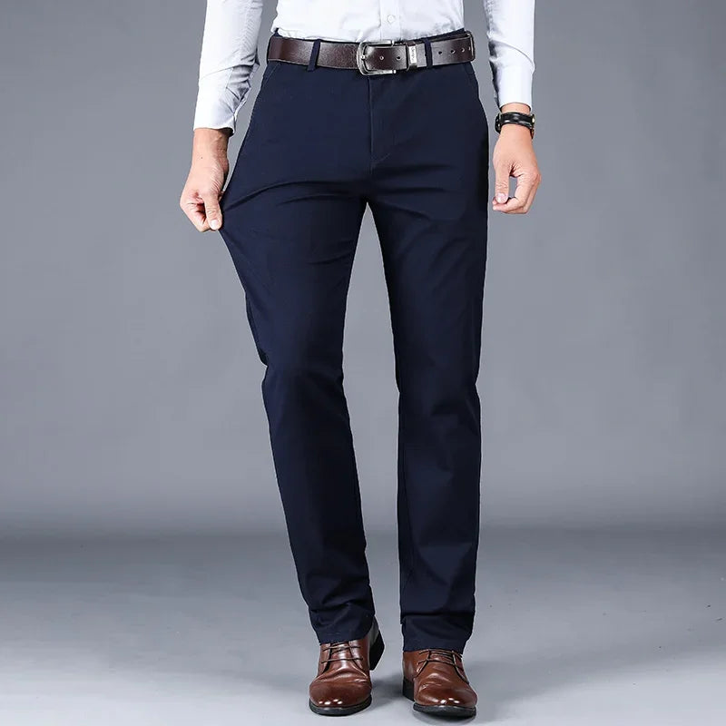 Pantalon décontracté 2024 en coton pour homme — classique, droit, ample, taille haute élastique
