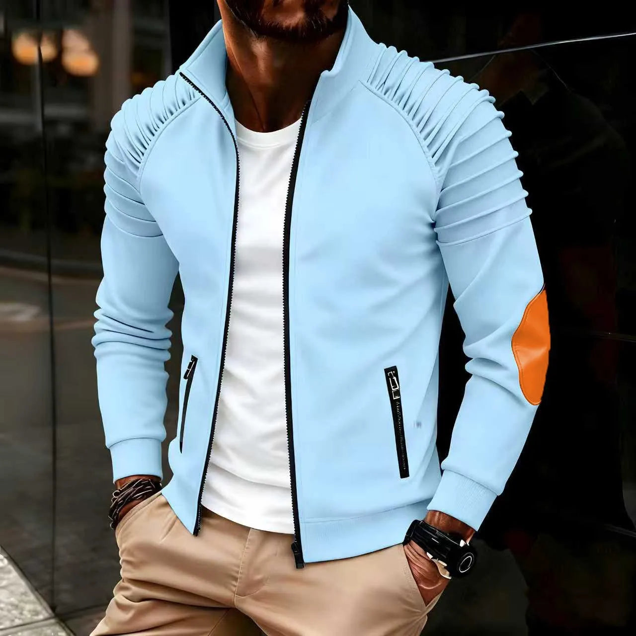 Printemps/automne multicolore épaule col plissé décontracté à la mode veste de transport quotidien pour hommes