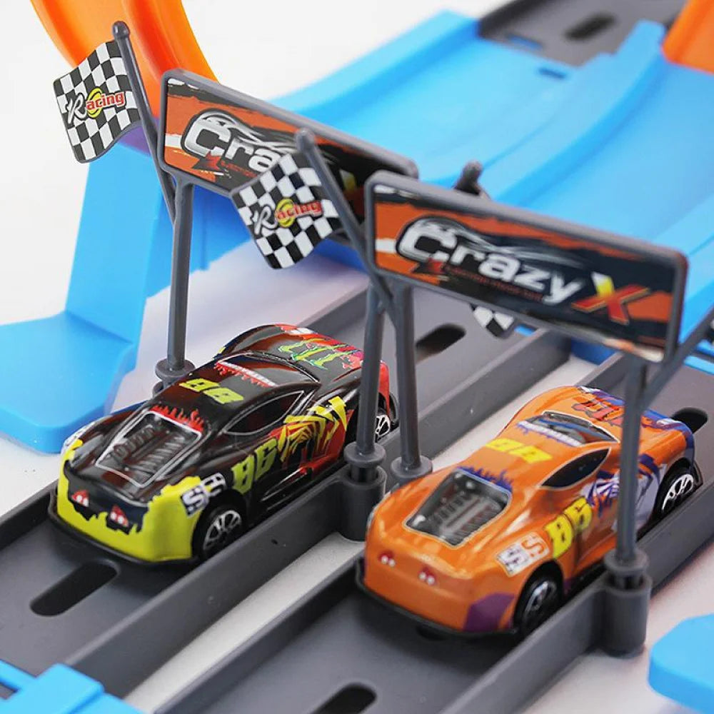 Cascadeur vitesse Double voiture roues modèle jouets pour enfants piste de course bricolage assemblé Rail Kits éducatif interactif garçon enfants jouet