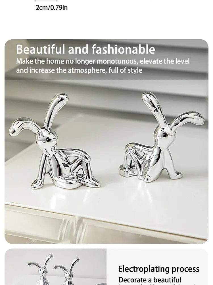 Double Statue de lapin à longues oreilles, 2 pièces, accessoires de décoration de dessin animé, salon, chambre à coucher, voiture, ornement décoratif de bureau
