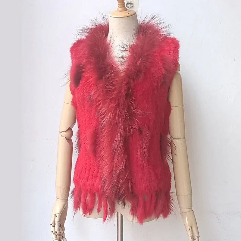 2025 automne tricoté réel lapin fourrure gilet femmes chaud hiver véritable fourrure Gilets femme casual véritable fourrure gilet