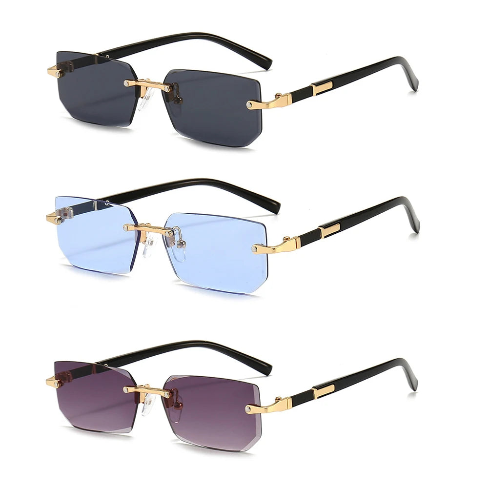 Rimless Rectangular Sunglasses for Men and Women, Popular Shades, Small Square Sunglasses, Summer Travel Fashion