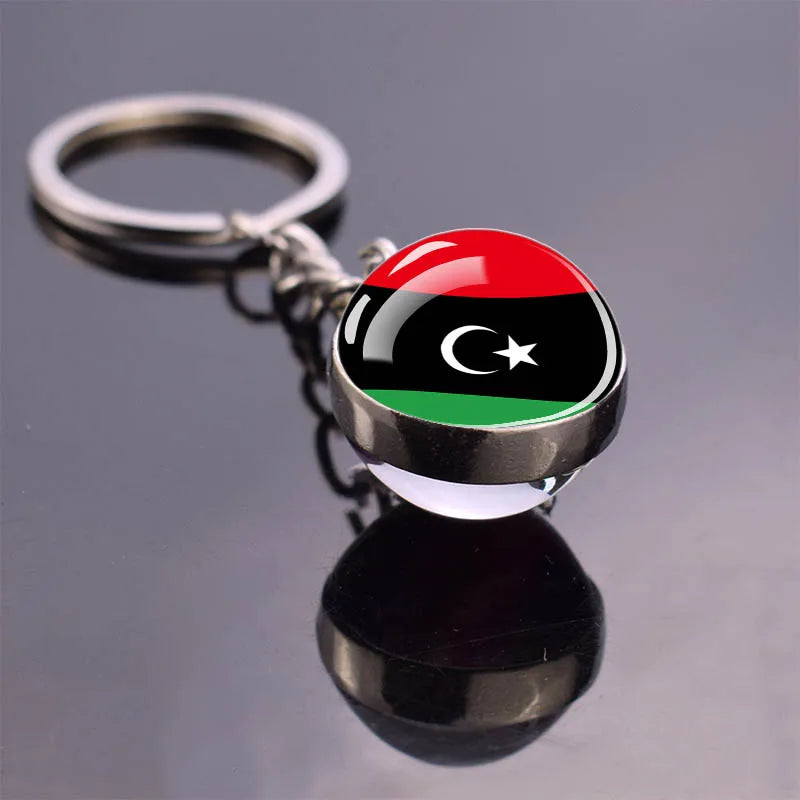 African Flag Keychain, Algeria, Somalia, Tunisia, Morocco, Egypt, National Flag, Double-sided Glass Ball Pendant, Gift