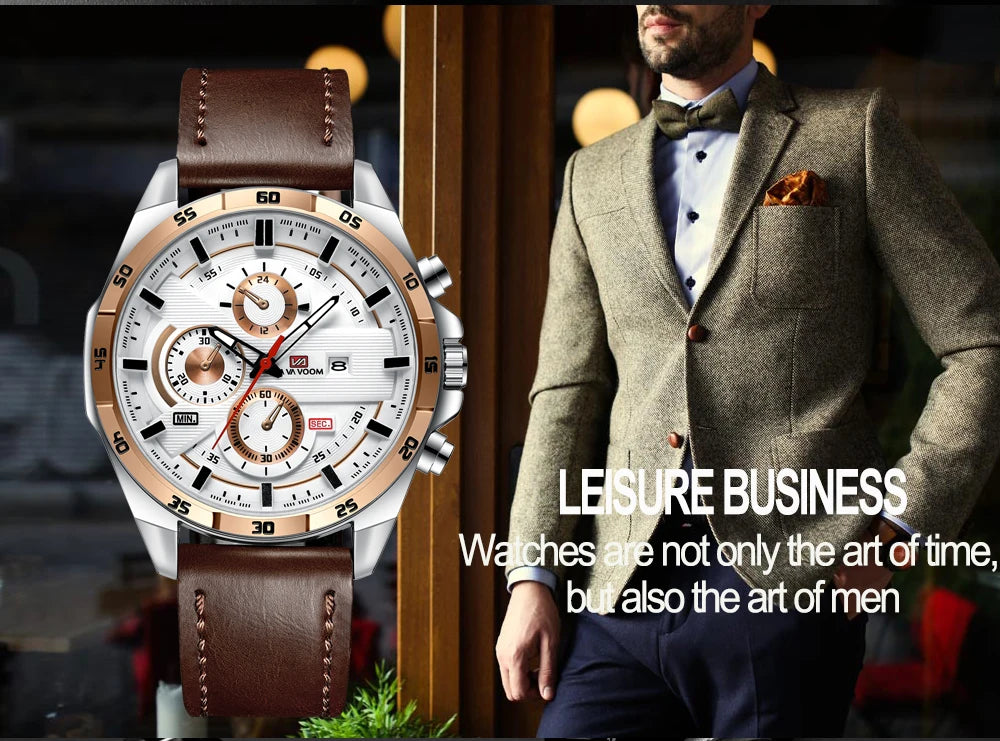 Montre à quartz en cuir pour homme, style sport, grand, décontracté, mode, original, noir, rose, or, calendrier, 46mm